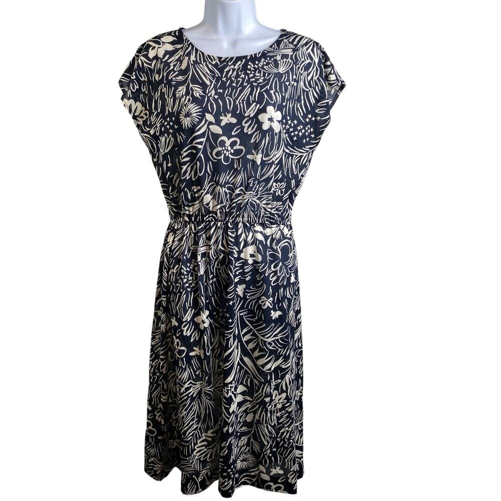Vintage Liz Roberts 80’s Navy Floral Boho Dress Est. Size M Retro Coastal